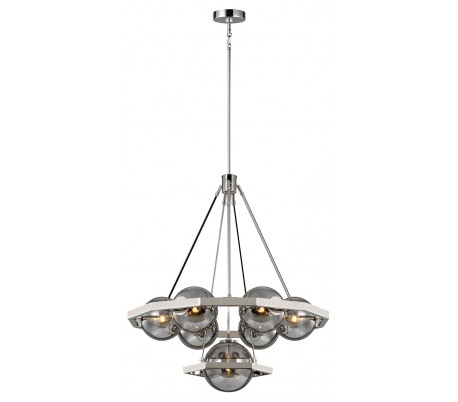Harper Lysekrone i stål og glas Ø78 cm 5 x E14 - Poleret nikkel/Røget