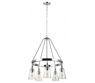 Loras Lysekrone i stål og glas Ø48 cm 3 x E27 - Poleret krom/Klar med dråbeeffekt