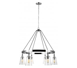Loras Lysekrone i stål og glas Ø48 cm 5 x E27 - Poleret krom/Klar med dråbeeffekt