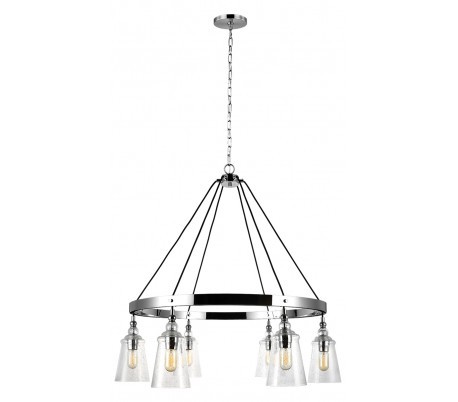 Loras Lysekrone i stål og glas Ø48 cm 5 x E27 - Poleret krom/Klar med dråbeeffekt