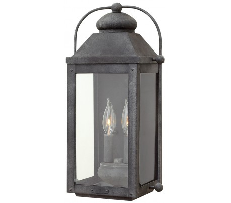 Anchorage Væglampe i stål og glas H33,5 cm 1 x E14 - Antik zinkgrå/Klar