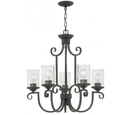 Casa Lysekrone i stål og glas Ø42 cm 3 x E27 - Antik sort/Klar med dråbeeffekt