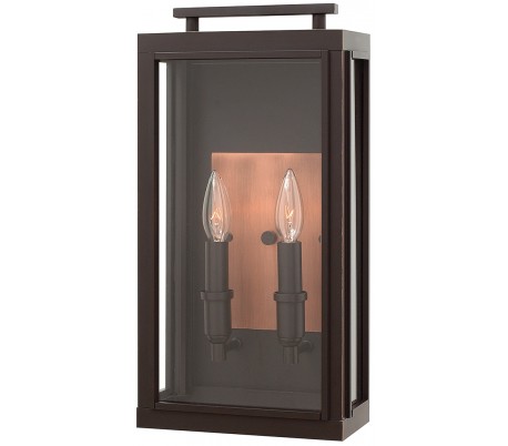 Sutcliffe Væglampe i stål og glas H43,1 cm 2 x E14 - Aldret zink/Antik nikkel/Klar