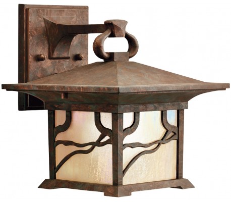 Morris Væglampe i stål og glas H20,6 cm 1 x E27 - Aldret kobber/Olieret glas