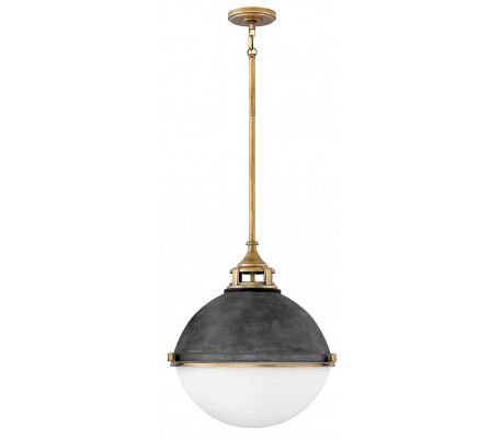 Fletcher Loftlampe i stål og glas Ø33,9 cm 3 x E27 - Aldret zink/Antik messing/Opalhvid