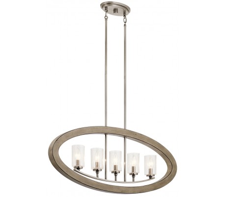 Grand Bank Loftlampe i stål og træ B22,8 cm 1 x E14 - Aldret blik/Antik grå/Klar med dråbeeffekt