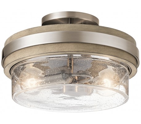 Grand Bank Loftlampe i stål og træ B91,4 cm 5 x E14 - Aldret blik/Antik grå/Klar med dråbeeffekt