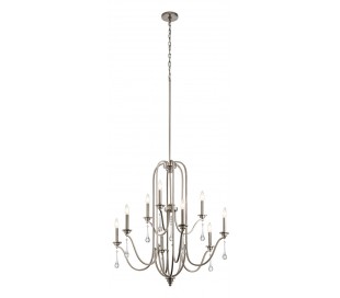 Karlee Lysekrone i stål og glas Ø61 cm 5 x E14 - Antik blikgrå/Klar