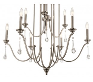 Karlee Lysekrone i stål og glas Ø61 cm 5 x E14 - Antik blikgrå/Klar 2