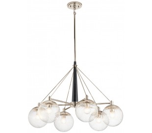 Marilyn Lysekrone i stål og glas Ø70,3 cm 4 x E27 - Sort/Poleret nikkel/Klar med dråbeeffekt