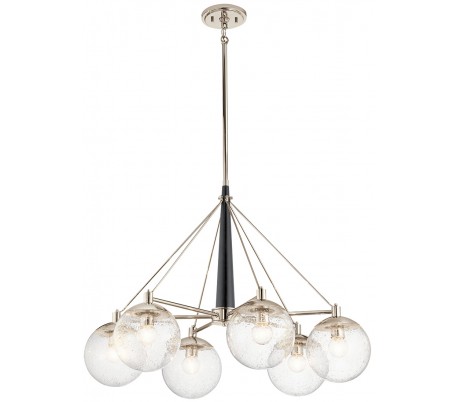 Marilyn Lysekrone i stål og glas Ø70,3 cm 4 x E27 - Sort/Poleret nikkel/Klar med dråbeeffekt