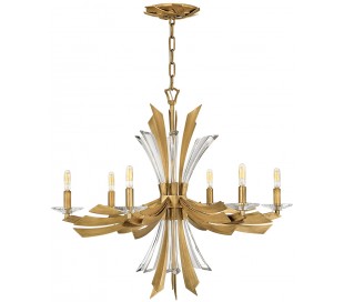 Vida Loftlampe i stål og glas Ø53,3 cm 9 x E14 - Børstet guld/Klar