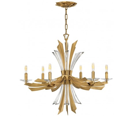 Vida Loftlampe i stål og glas Ø53,3 cm 9 x E14 - Børstet guld/Klar