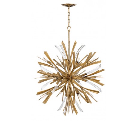 Vida Lysekrone i stål og glas Ø56 cm 13 x E14 - Børstet guld/Klar