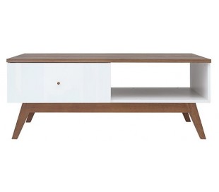 Heda kommode i fyrretræ, mdf og finér H90 cm - Hvid/Brun/Hvid højglans