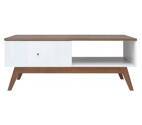 Heda kommode i fyrretræ, mdf og finér H90 cm - Hvid/Brun/Hvid højglans