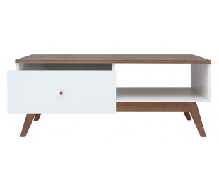 Heda kommode i fyrretræ, mdf og finér H90 cm - Hvid/Brun/Hvid højglans 2