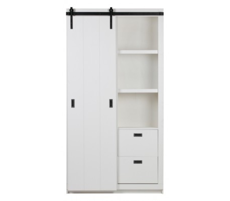 Skab med skydelåge i lakeret fyrretræ H232 x B122 x D37 cm - Børstet sort