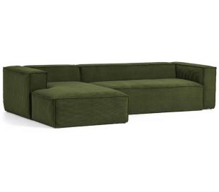 Blok højrevendt chaiselong sofa i velour ripcurl 300 x 174 cm - Grøn