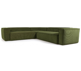 Blok hjørnesofa i velour ripcurl 320 x 230 cm - Grøn