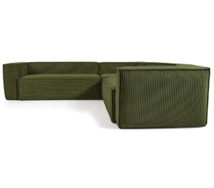 Blok hjørnesofa i velour ripcurl 320 x 230 cm - Grøn 2