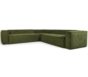 Blok hjørnesofa i velour ripcurl 290 x 290 cm - Grøn