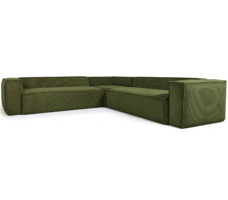 Blok hjørnesofa i velour ripcurl 290 x 290 cm - Grøn