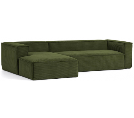 Blok højrevendt chaiselong sofa i velour ripcurl 330 x 174 cm - Grøn