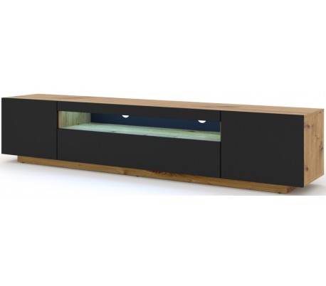 Aura tvbord i møbelplade B150 cm - Mat sort/Vild eg