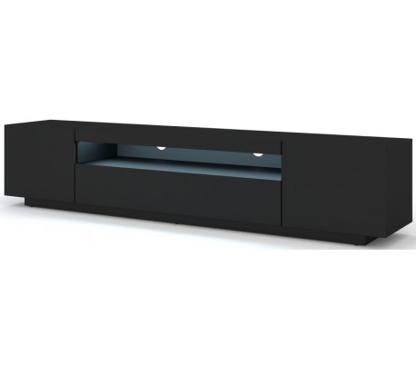 Aura tvbord i møbelplade B200 cm - Mat sort/Vild eg