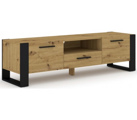 RTV tvbord i møbelplade B200 cm - Vild eg//Mat sort