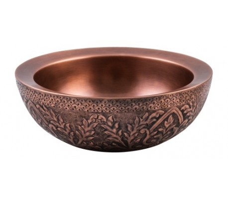 Rund håndvask i kobber Ø38 cm - Antik kobber