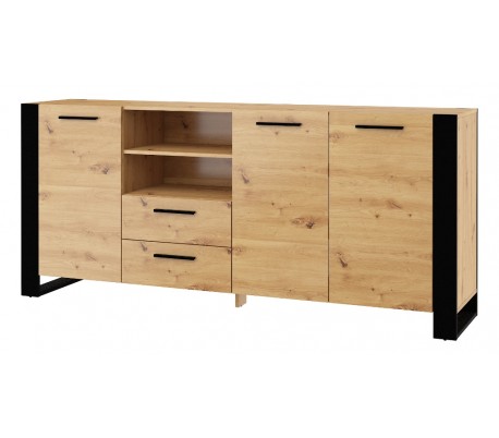 Nuka sideboard i møbelplade B155 cm - Sort/Vild eg