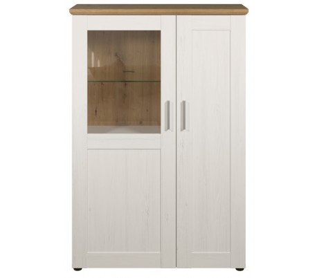 Shade vitrineskab i møbelplade og glas H194 cm - Antik hvid/Vild eg