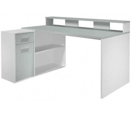 Shade vitrineskab i møbelplade og glas H140 cm - Antik hvid/Vild eg