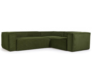 Blok hjørnesofa i velour ripcurl 290 x 290 cm - Grøn