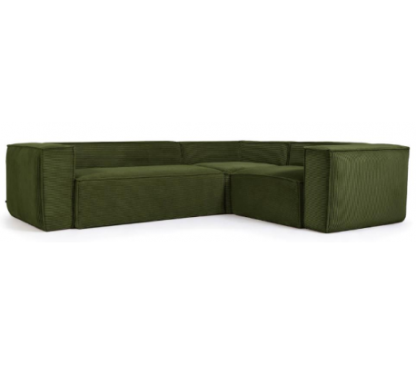 Blok hjørnesofa i velour ripcurl 290 x 290 cm - Grøn
