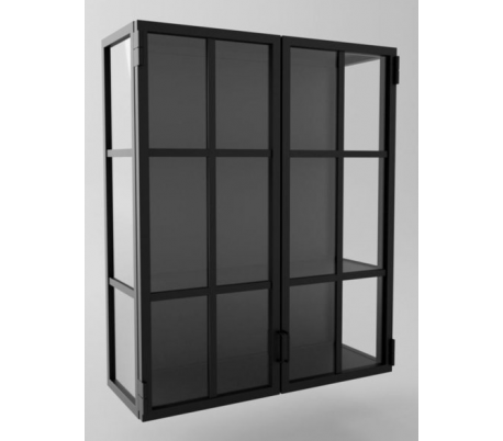 Industriel vægvitrine i stål og glas 100 x 80 cm - Sort