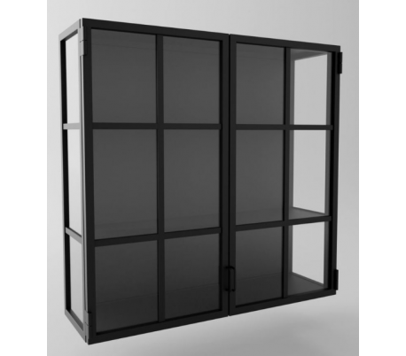 Industriel vægvitrine i stål og glas 100 x 80 cm - Sort