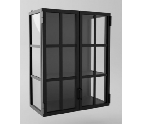 Industriel vægvitrine i stål og glas 100 x 60 cm - Sort