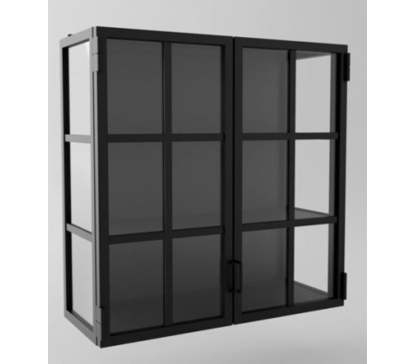 Industriel vægvitrine i stål og glas 80 x 60 cm - Sort