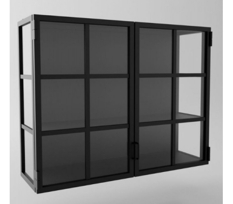 Industriel vægvitrine i stål og glas 80 x 80 cm - Sort