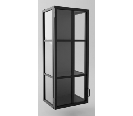 Industriel vægvitrine i stål og glas 100 x 60 cm - Sort