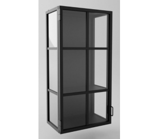 Industriel vægvitrine i stål og glas 100 x 40 cm - Sort