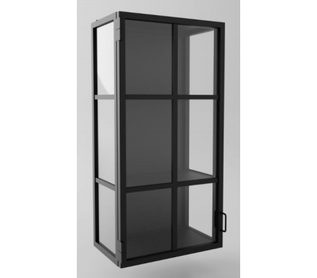 Industriel vægvitrine i stål og glas 100 x 40 cm - Sort