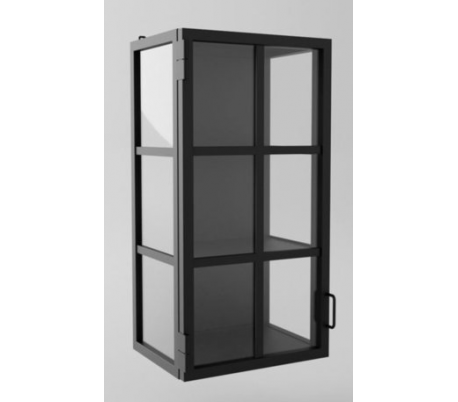Industriel vægvitrine i stål og glas 80 x 30 cm - Sort