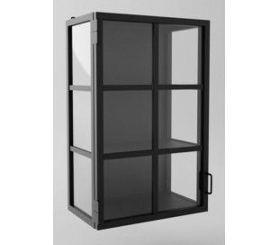 Industriel vægvitrine i stål og glas 80 x 40 cm - Sort