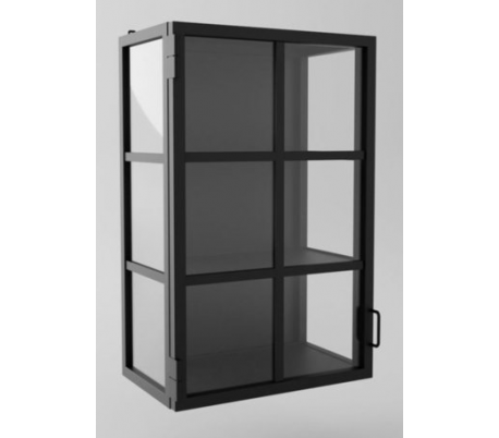 Industriel vægvitrine i stål og glas 80 x 40 cm - Sort