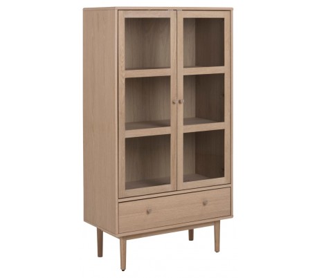 A-Line Vitrineskab i egetræ og finér H190 cm - Hvidpigmenteret natur