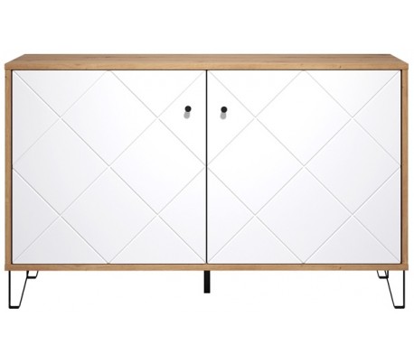 Sofabord i møbelplade og metal 110 x 60 cm - Sort/Hvid/Vild eg